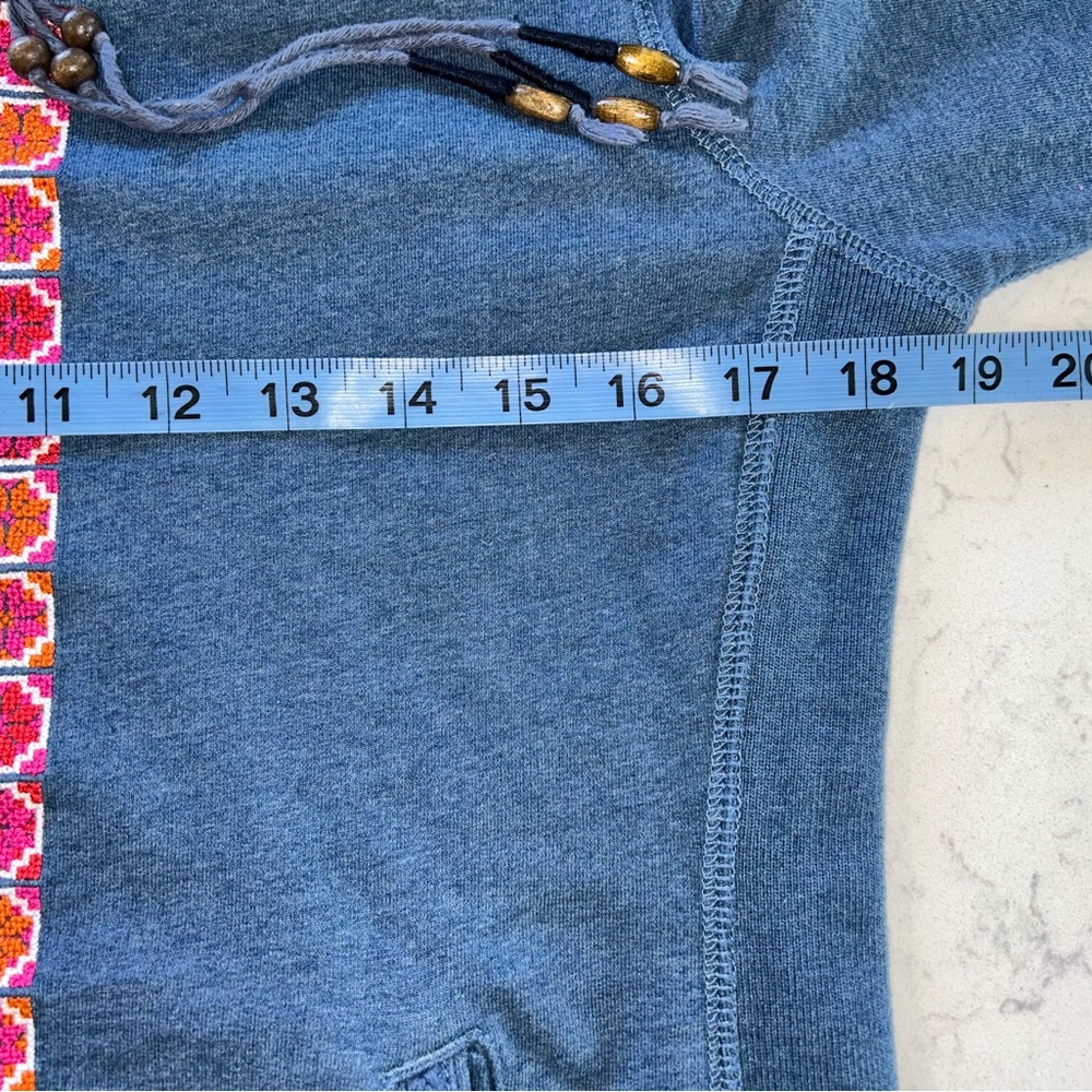 Lucky Brand Blue Zip Hoodie with Pink & Orange Embroidered Trim & Beaded String - Picture 10 of 16